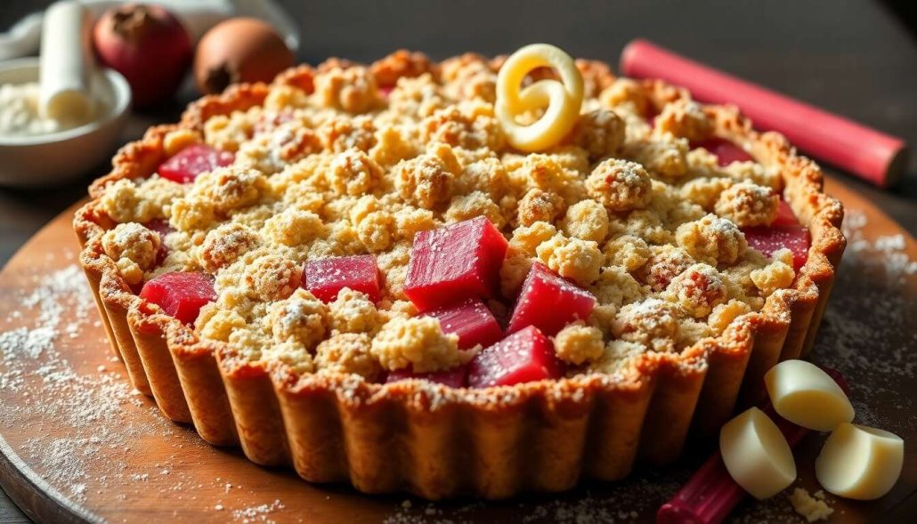 Tarte à la rhubarbe façon crumble : recette gourmande