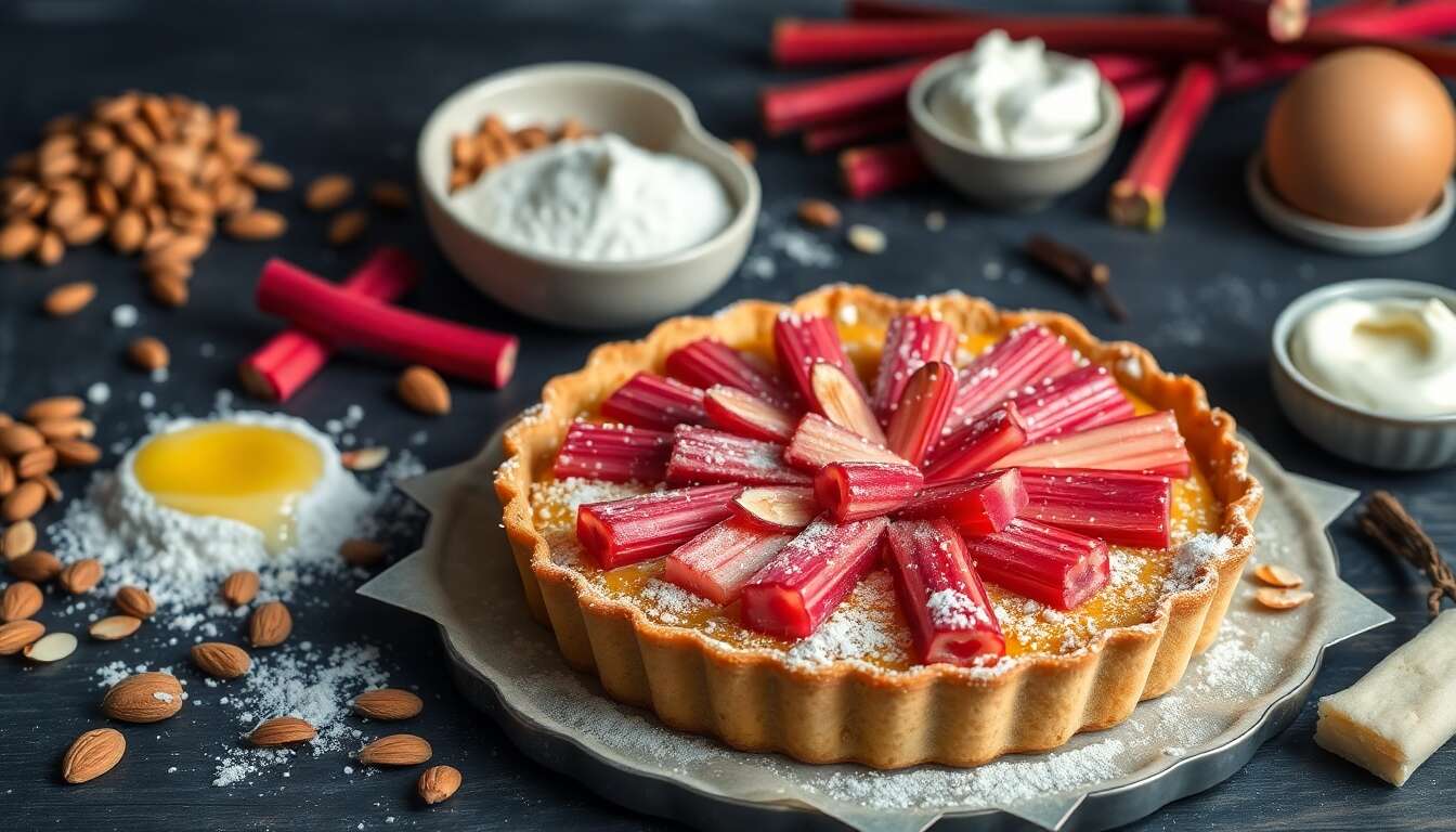 Tarte à la rhubarbe et poudre d'amandes : recette gourmande