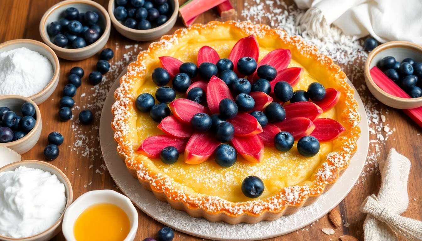 Tarte myrtilles rhubarbe onctueuse et acidulée