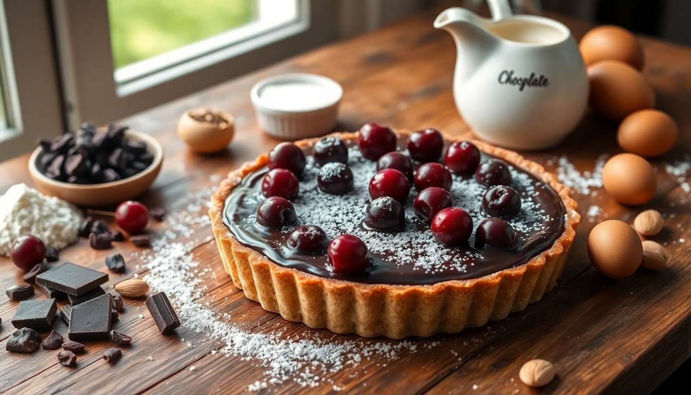 Tarte au chocolat et cerises : recette gourmande
