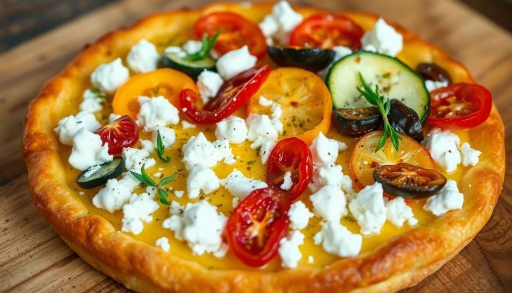 Tarte fine au chèvre et légumes du soleil : recette gourmande et facile