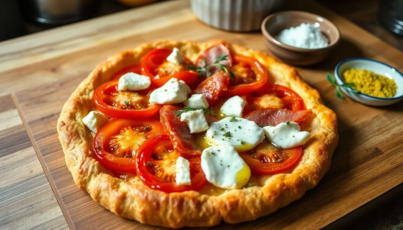 Tarte tomate chèvre jambon moutarde