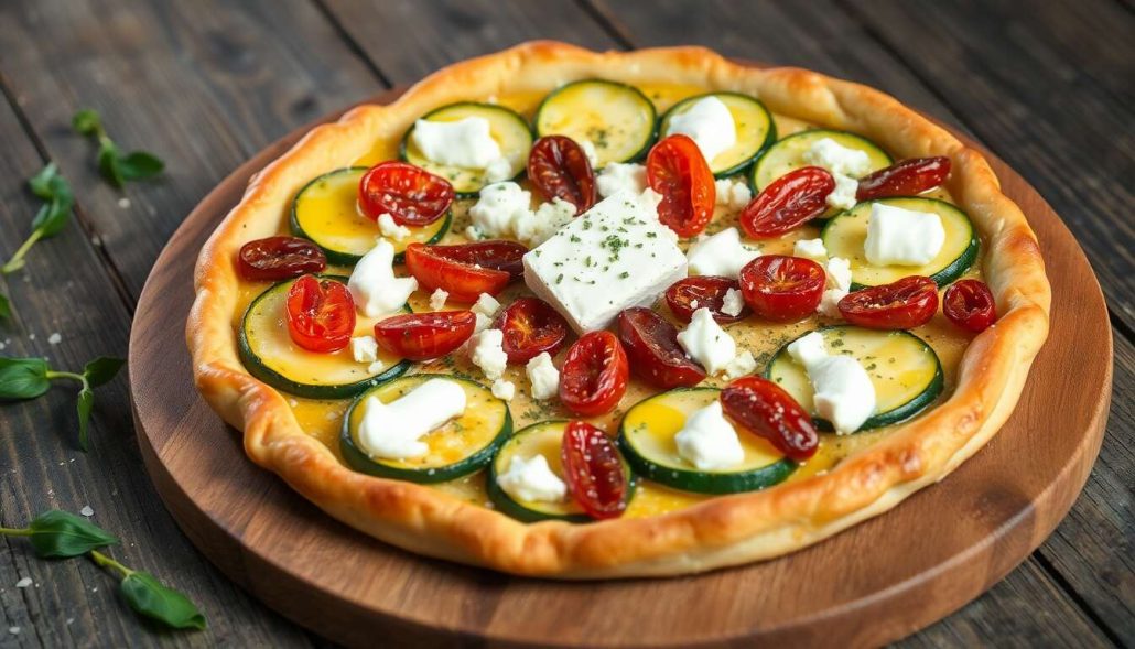 Recette de tarte aux courgettes, tomates séchées et pur brebis