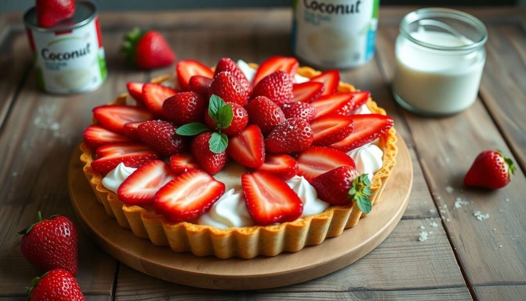 Tarte renversée fraises chantilly coco IG bas
