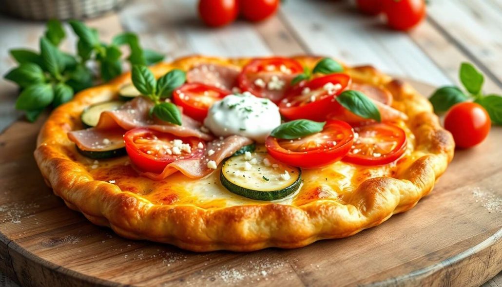 Recette de tarte courgettes, tomates et jambon