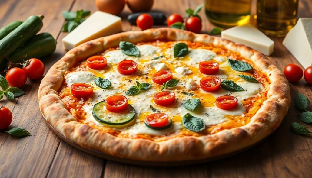 Pizza Bianca : courgette, tomate et Menthe