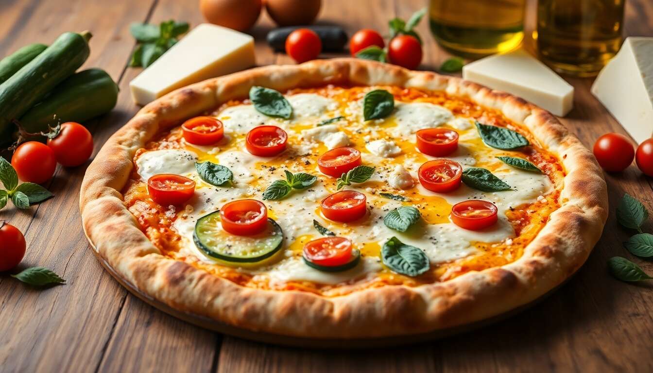 Pizza Bianca : courgette, tomate et Menthe