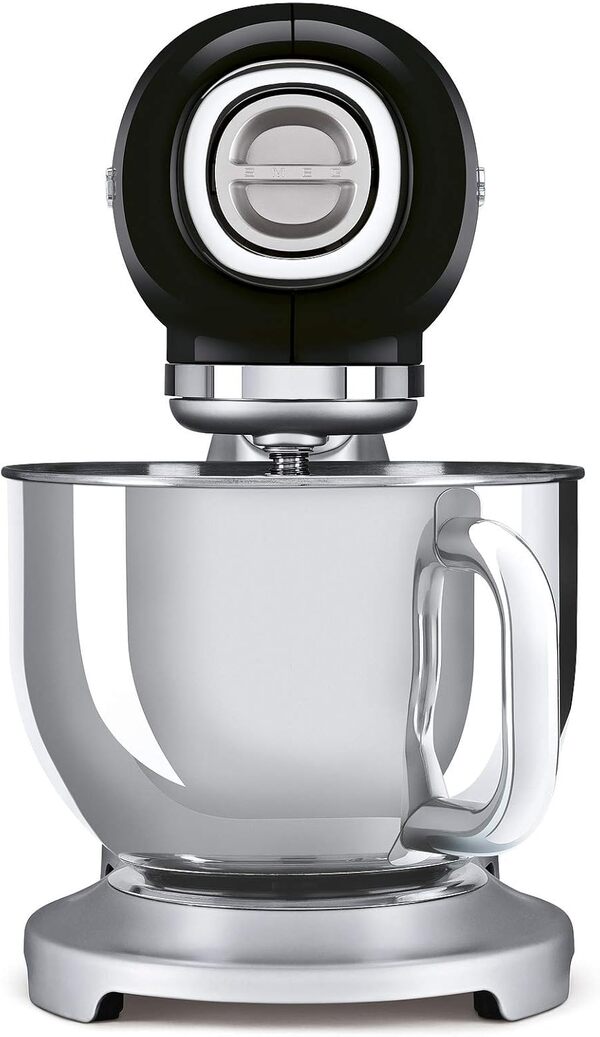 Smeg, Robot Pâtissier SMF02BLEU, 10 Niveaux de Vitesse, Fonction Mise en Marche Progressive, Bol 4,8 L, Verrouillage Moteur de Sécurité, Batteur Plat, Crochet et Couvercle Fournis, 800W, Noir