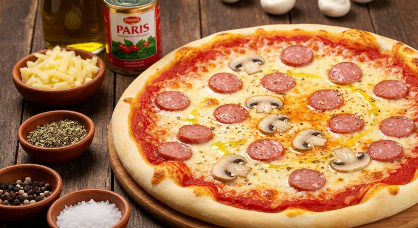 Pizza champignons et saucisses Knacki : recette savoureuse
