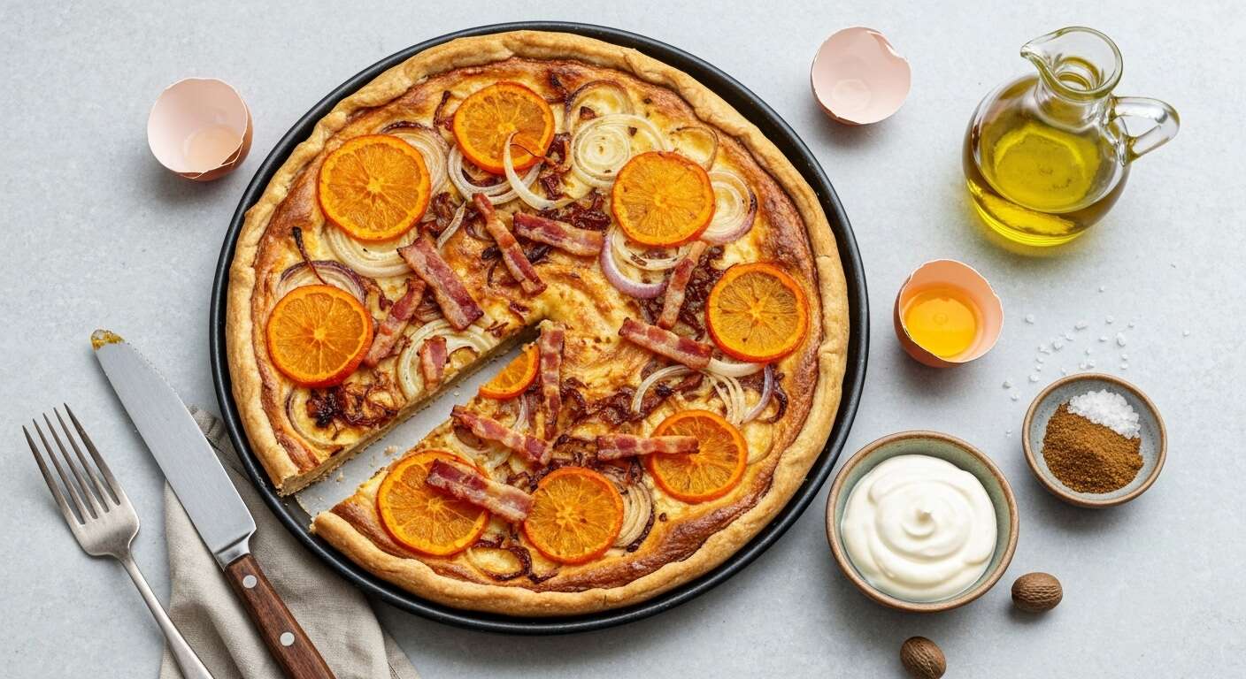 Tarte de potimarron aux lardons et oignons caramélisés