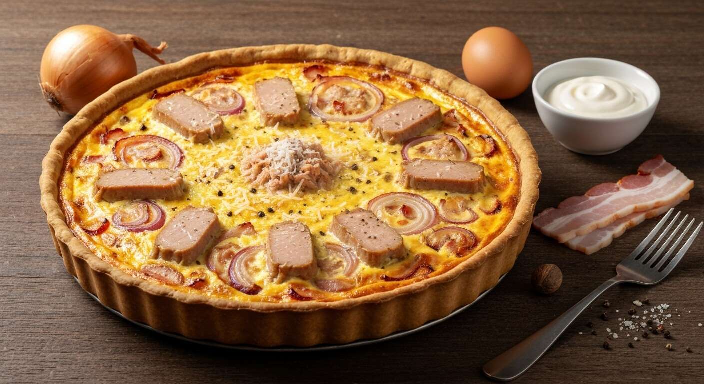 Quiche aux thons, oignons et lardons : recette savoureuse