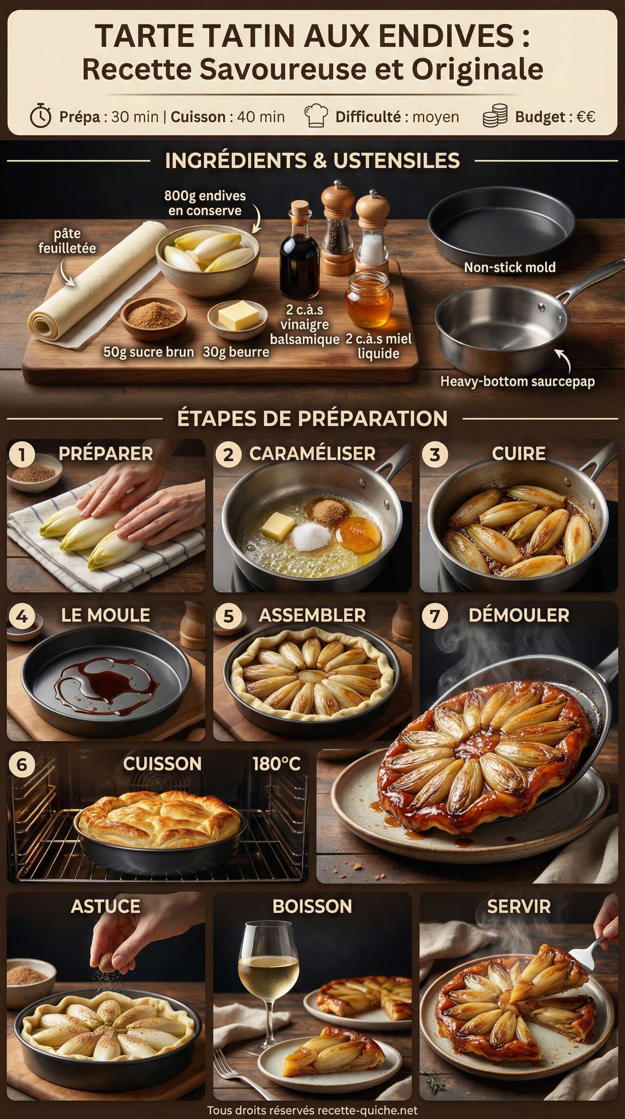 Infographie de la recette Tarte Tatin aux Endives : recette Savoureuse et Originale