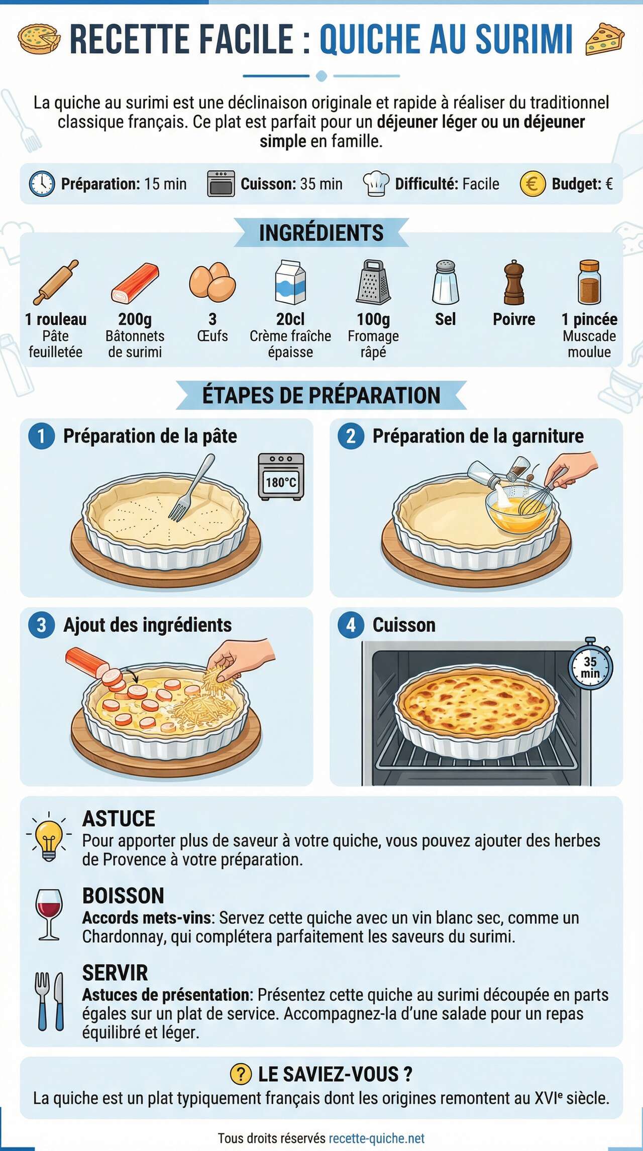 Fiche recette Recette facile : quiche au surimi
