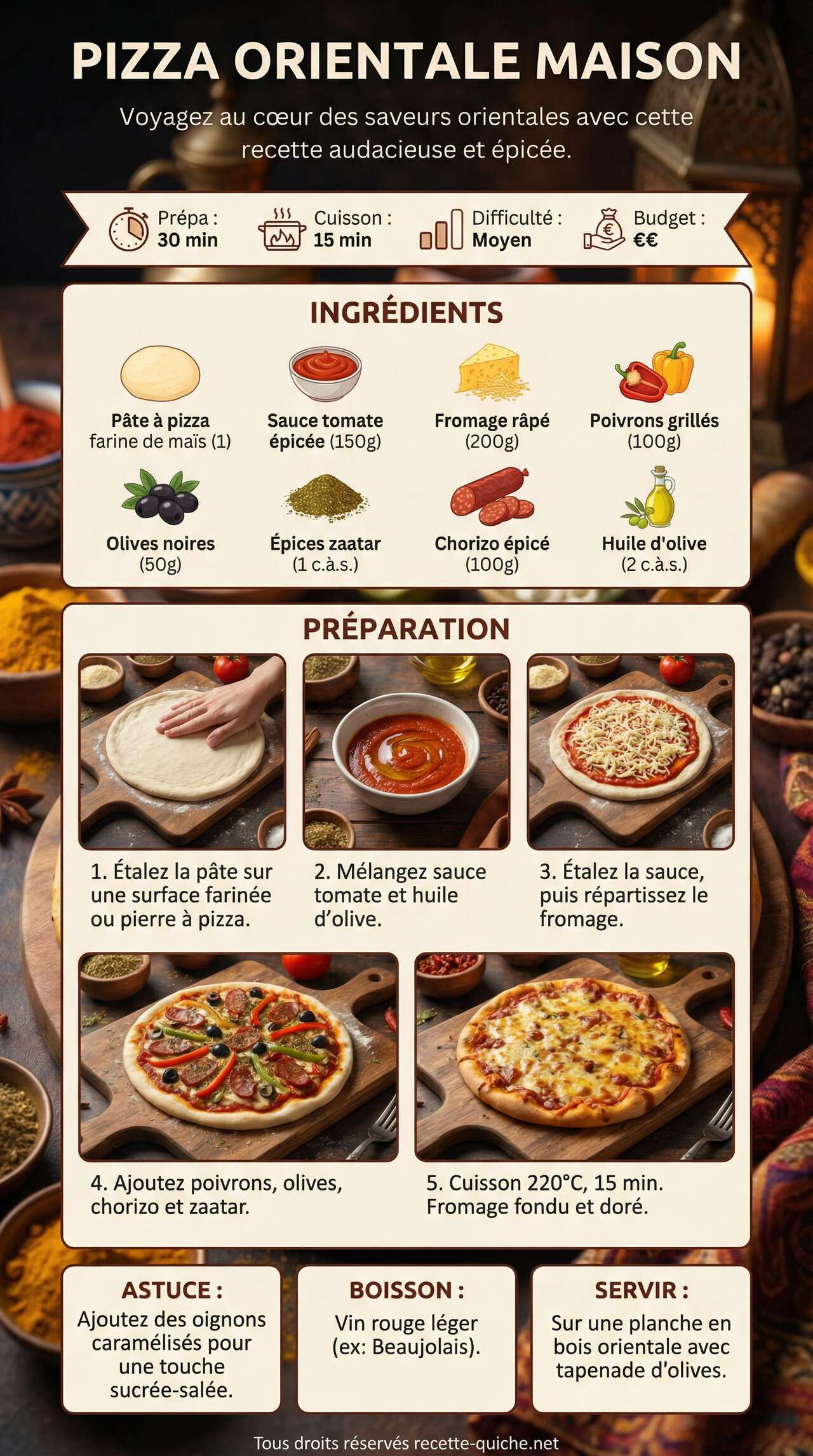 Fiche recette Recette de pizza orientale maison