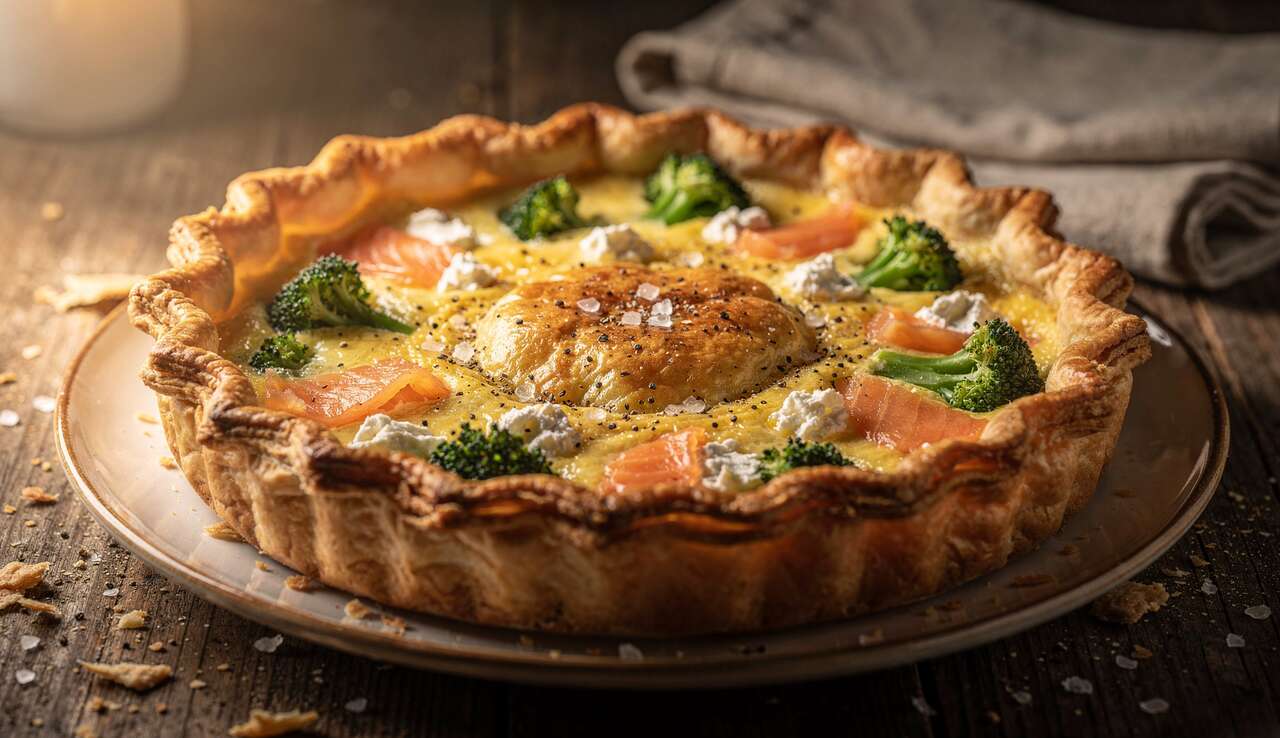 Quiche brocoli, saumon fum&eacute; et ch&egrave;vre : la recette savoureuse