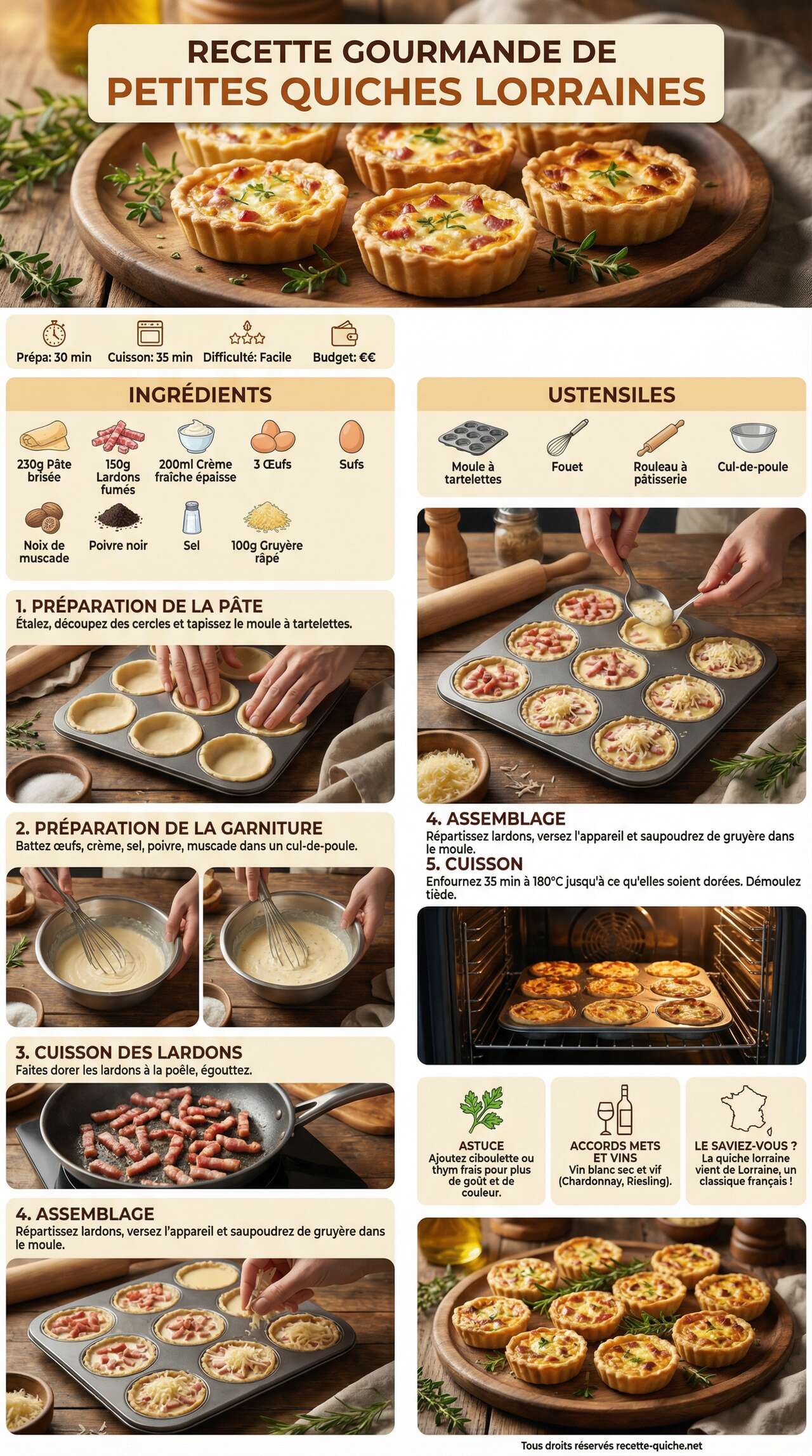 Fiche recette Recette gourmande de petites quiches lorraines Fiche recette Recette gourmande de petites quiches lorraines