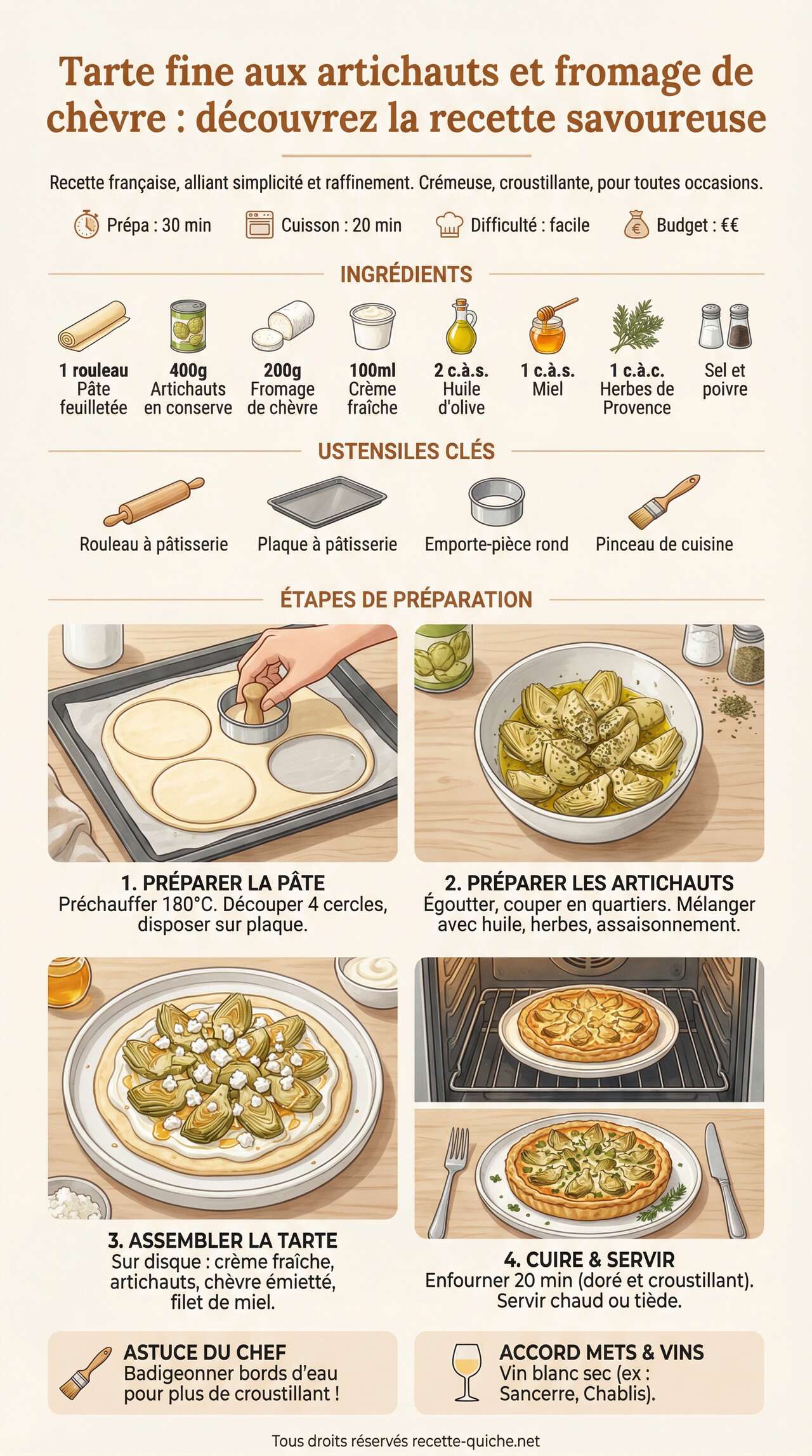 Fiche recette Tarte fine aux artichauts et fromage de chèvre : découvrez la recette savoureuse Fiche recette Tarte fine aux artichauts et fromage de chèvre : découvrez la recette savoureuse