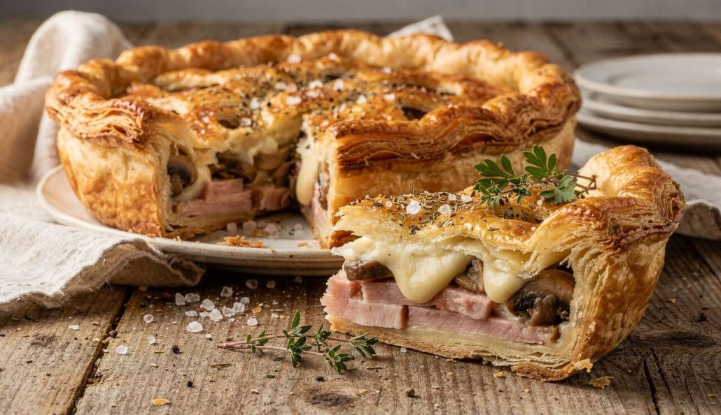 Tourte au jambon et champignons : recette savoureuse