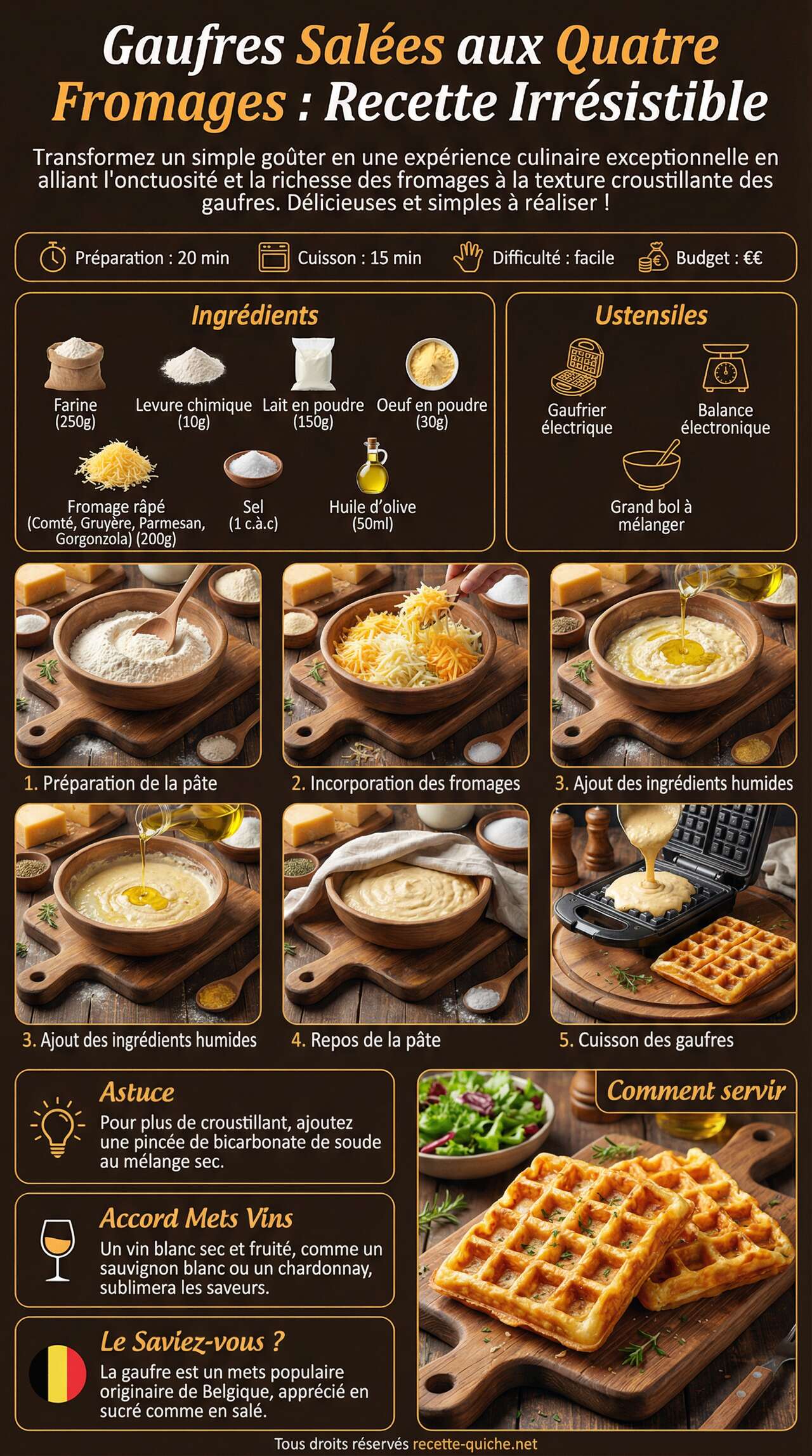 Fiche recette Gaufres Sal&eacute;es aux Quatre Fromages : recette Irr&eacute;sistible
