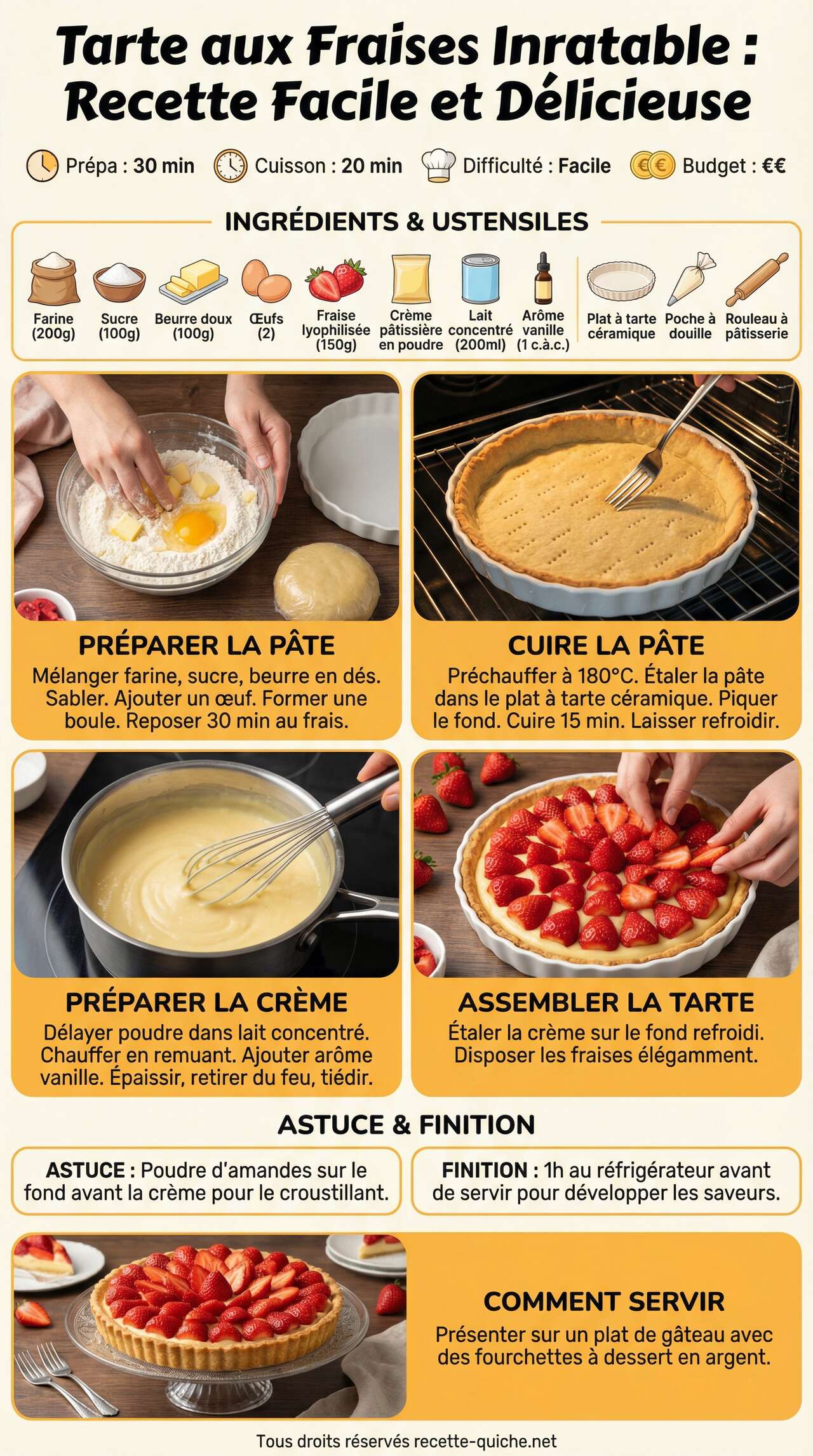 Fiche recette Tarte aux Fraises Inratable : recette Facile et Délicieuse Fiche recette Tarte aux Fraises Inratable : recette Facile et Délicieuse