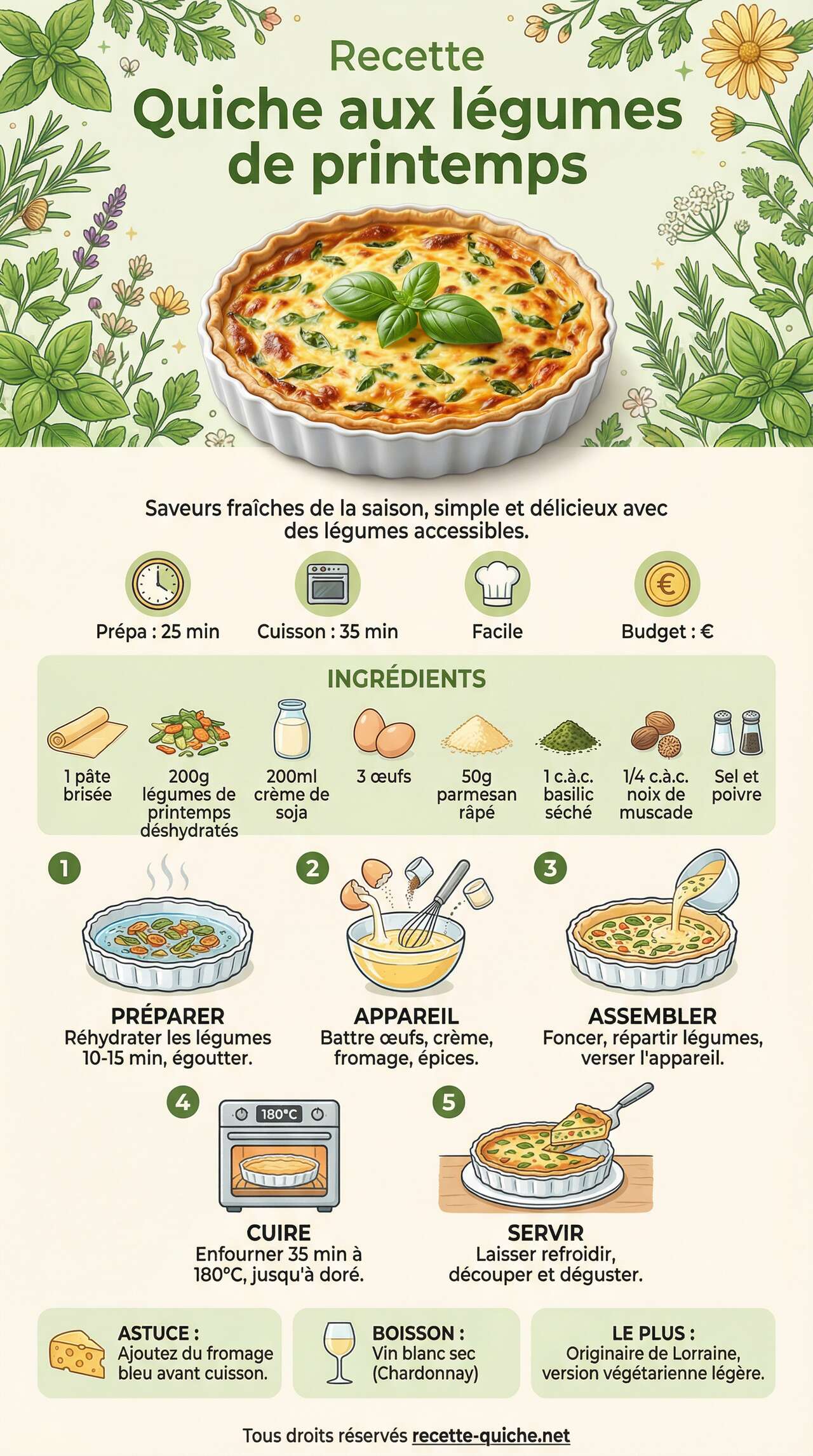 Fiche recette Recette Quiche aux l&eacute;gumes de printemps