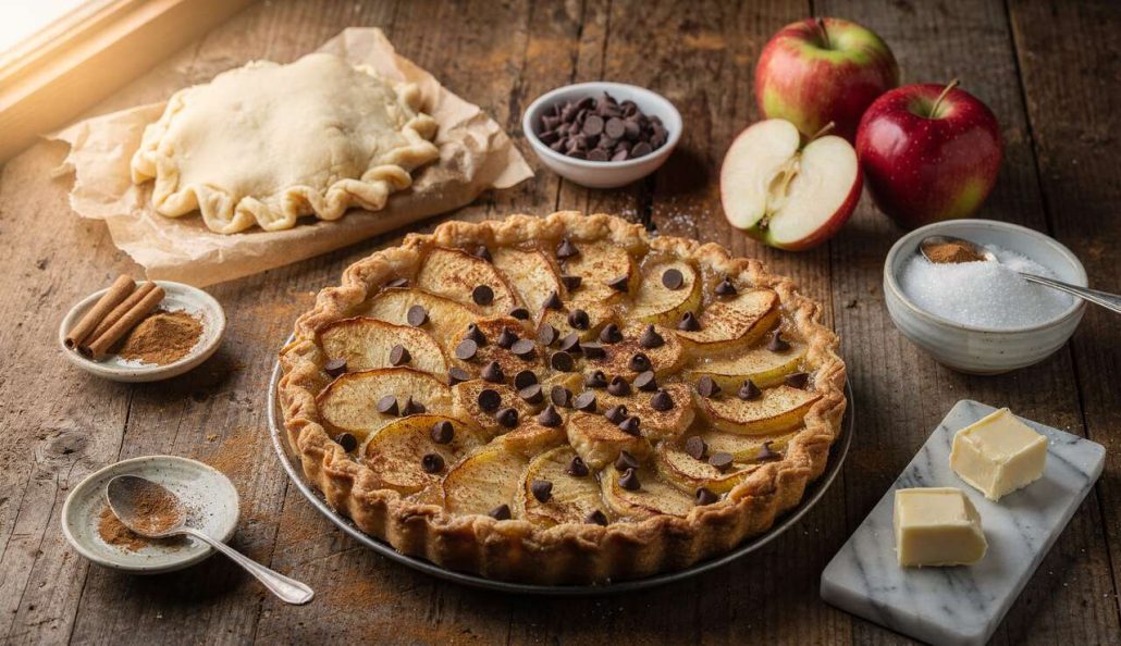 Tarte aux pommes : pépites de chocolat et cannelle