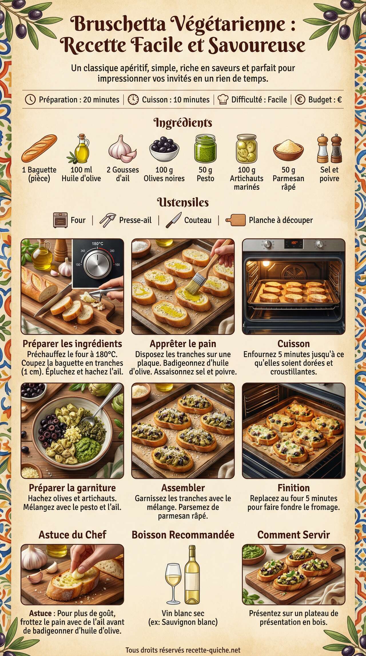 Fiche recette Bruschetta V&eacute;g&eacute;tarienne : recette Facile et Savoureuse