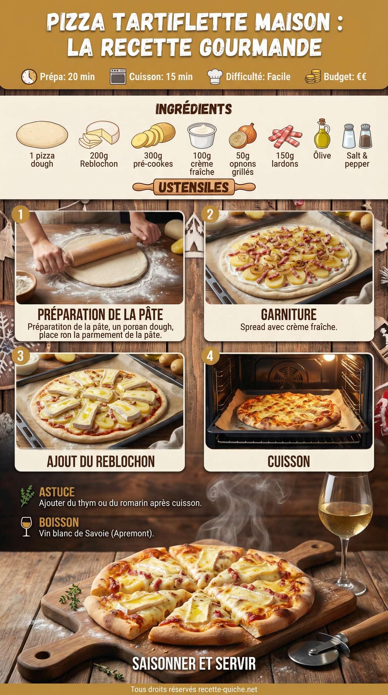 Fiche recette Pizza tartiflette maison : la recette gourmande