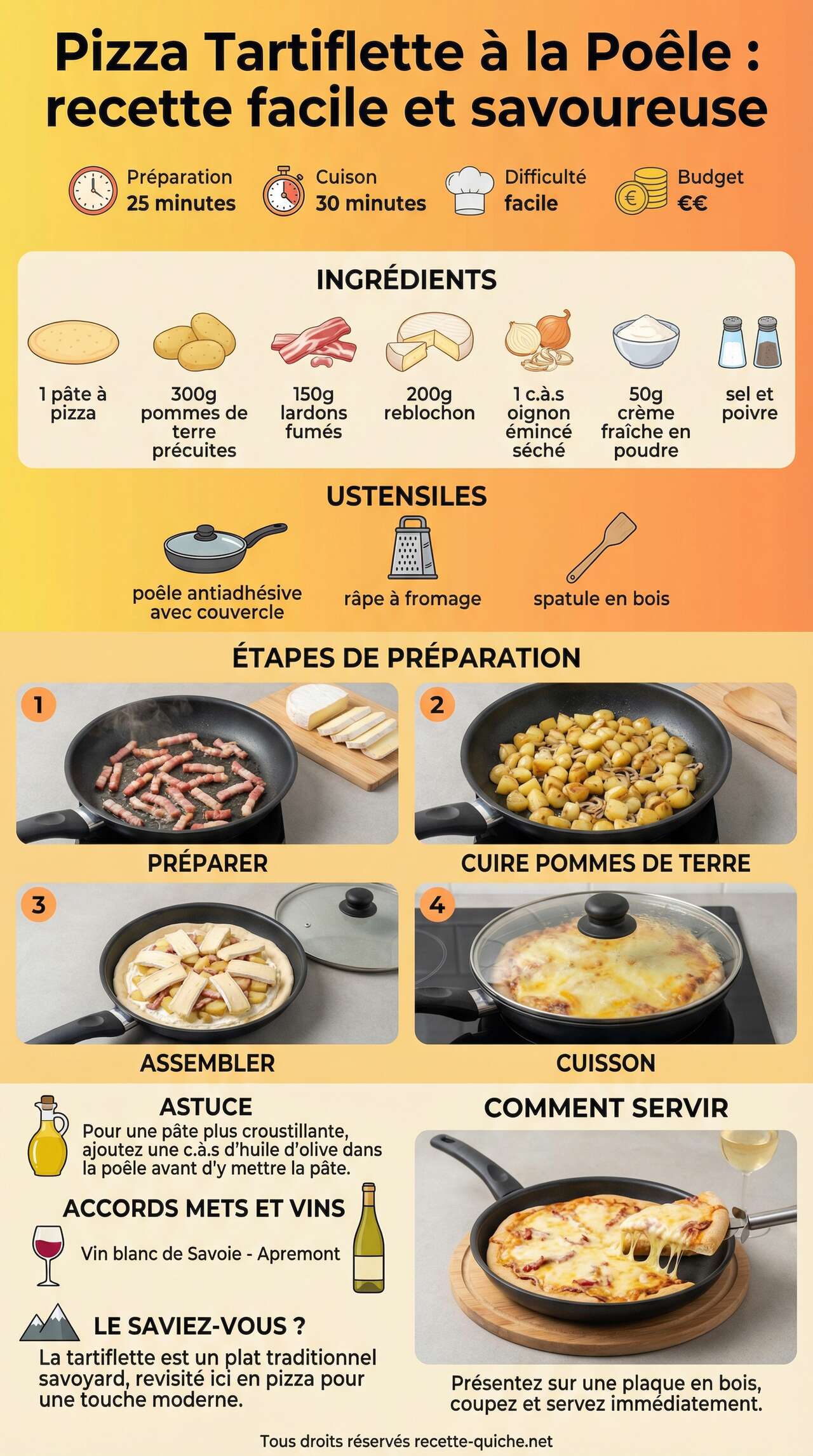 Fiche recette Pizza tartiflette &agrave; la po&ecirc;le : recette facile et savoureuse