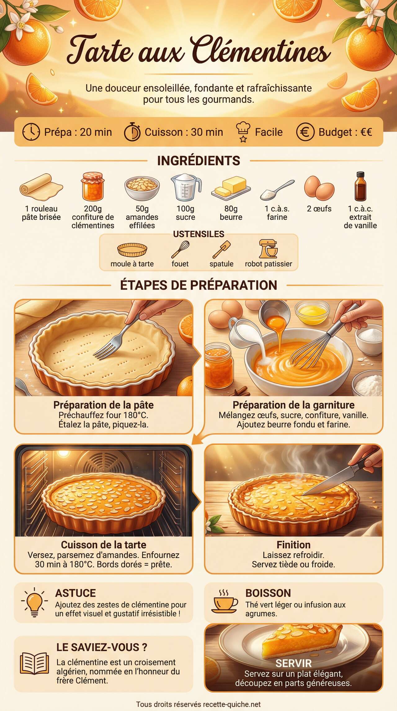 Fiche recette Recette de Tarte aux Clémentines Fiche recette Recette de Tarte aux Clémentines
