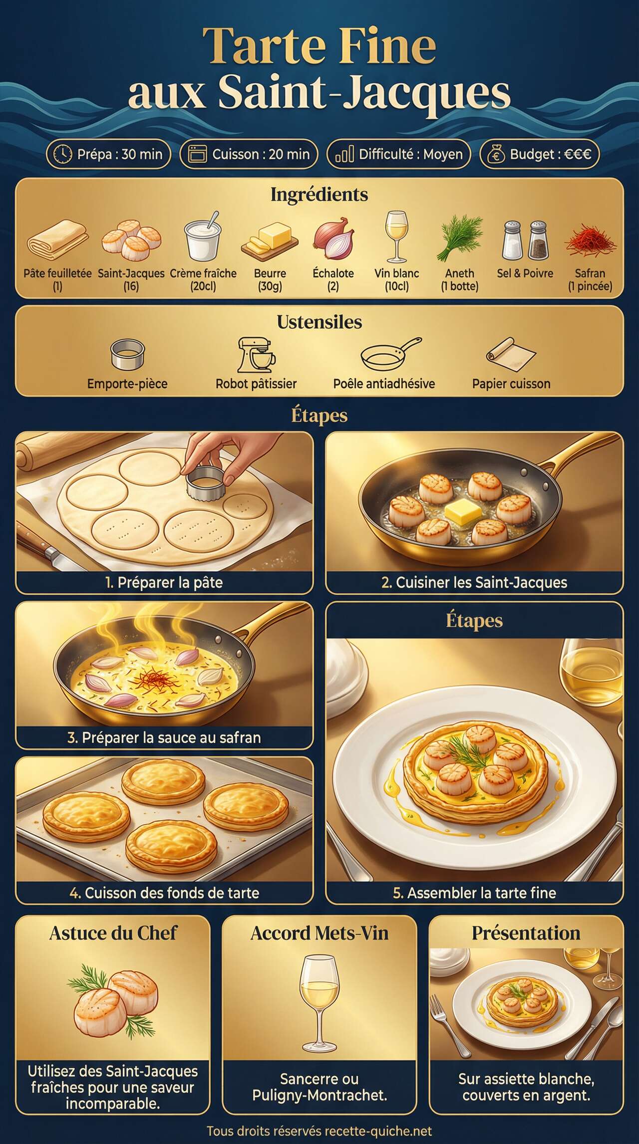 Fiche recette Recette de tarte fine aux Saint-Jacques