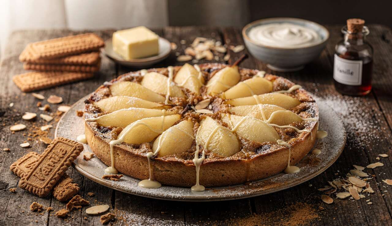 Tarte Bourdaloue aux poires et sp&eacute;culoos : recette gourmande