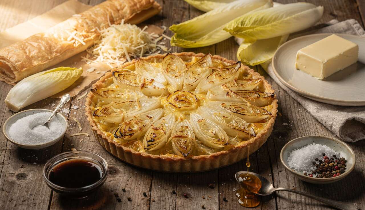 Tarte renvers&eacute;e aux endives et au Comt&eacute; : recette gourmande