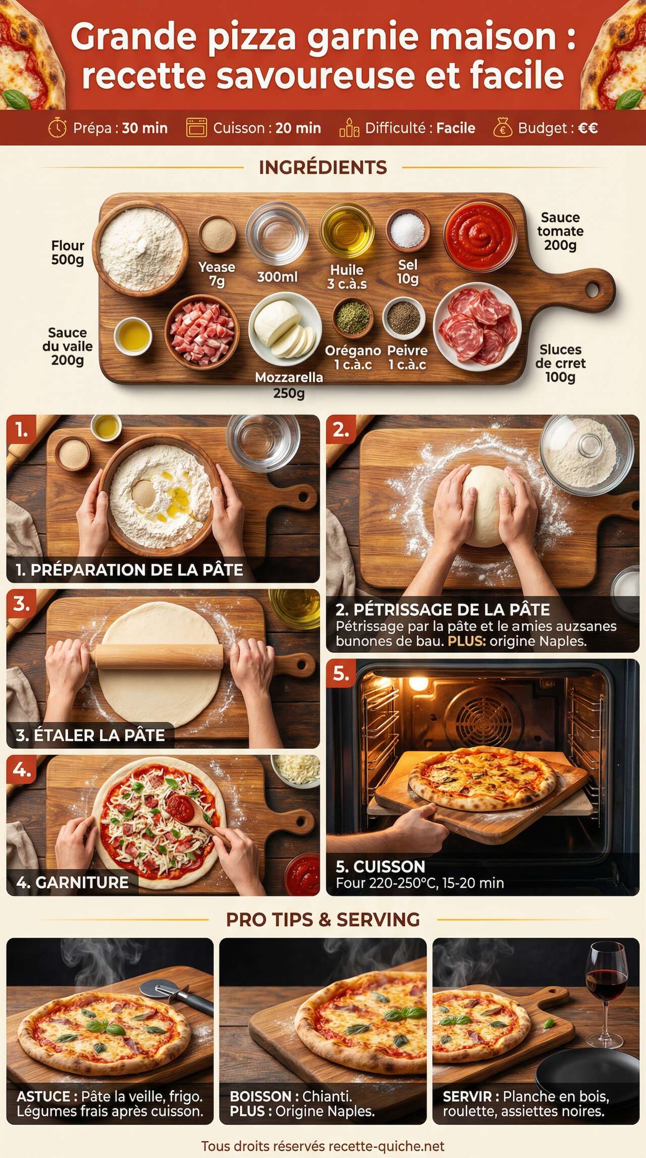Fiche recette Grande pizza garnie maison : recette savoureuse et facile Fiche recette Grande pizza garnie maison : recette savoureuse et facile