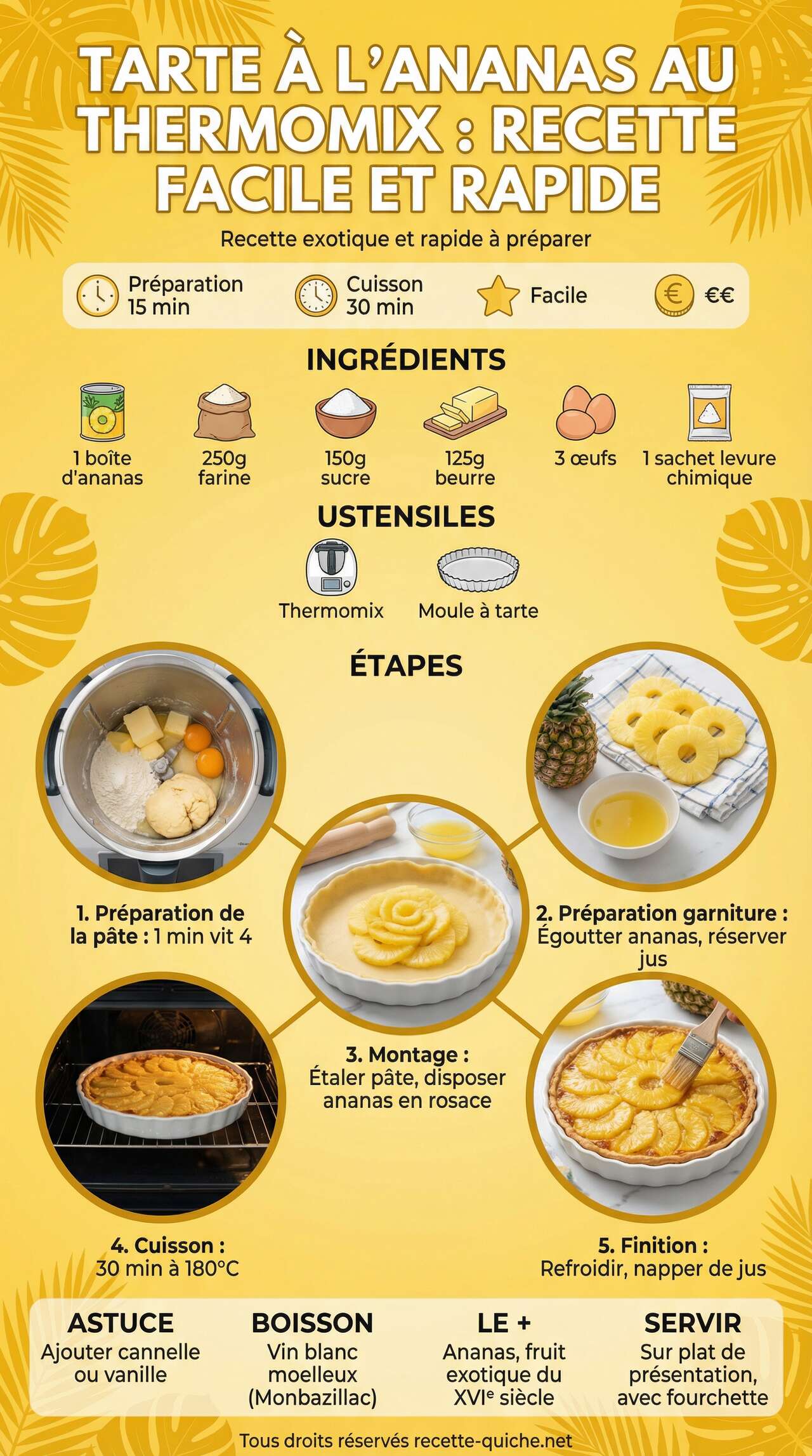 Fiche recette Tarte à l'ananas au Thermomix : recette facile et rapide Fiche recette Tarte à l'ananas au Thermomix : recette facile et rapide