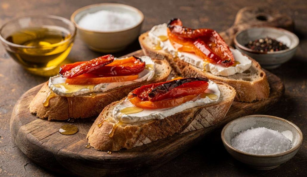 Bruschetta au chèvre, poivron et miel : recette savoureuse