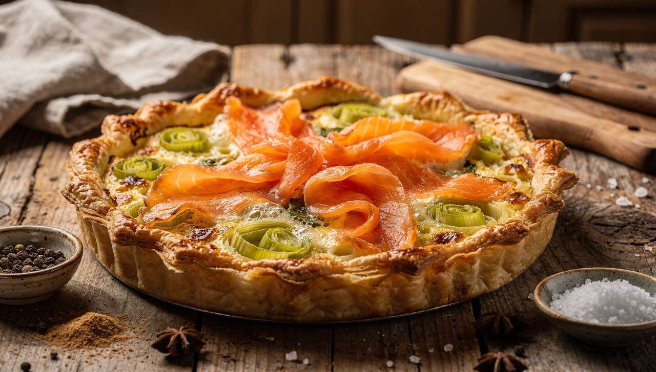 Tarte aux poireaux et saumon : recette gourmande et facile