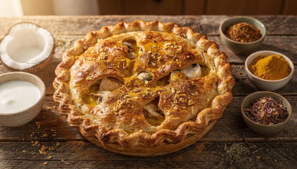 Tarte au poulet et champignons au curry : recette savoureuse