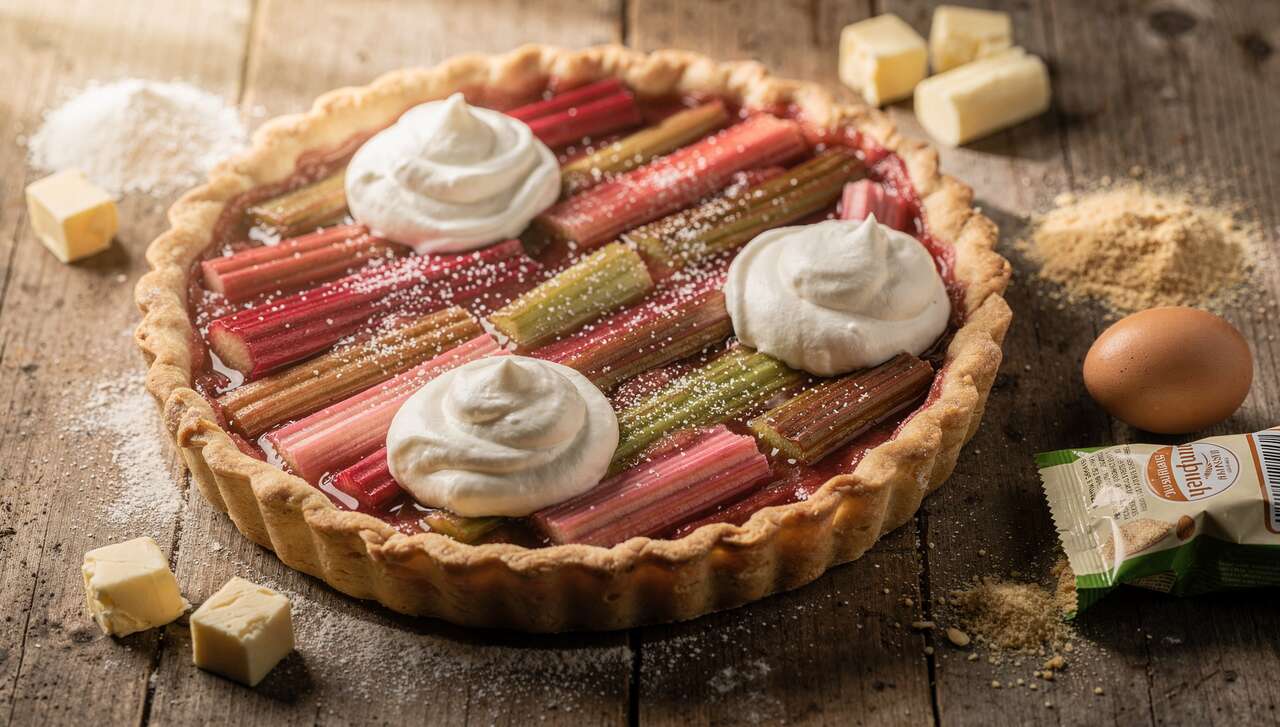 Recette authentique de tarte à la rhubarbe et crème fraîche