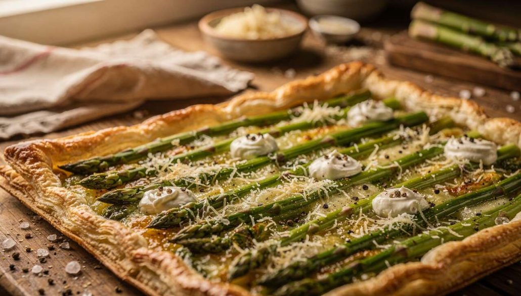 Tarte aux asperges et parmesan : recette savoureuse