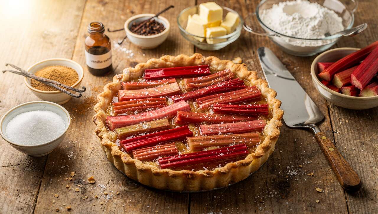Tarte à la rhubarbe : recette facile au lait concentré sucré