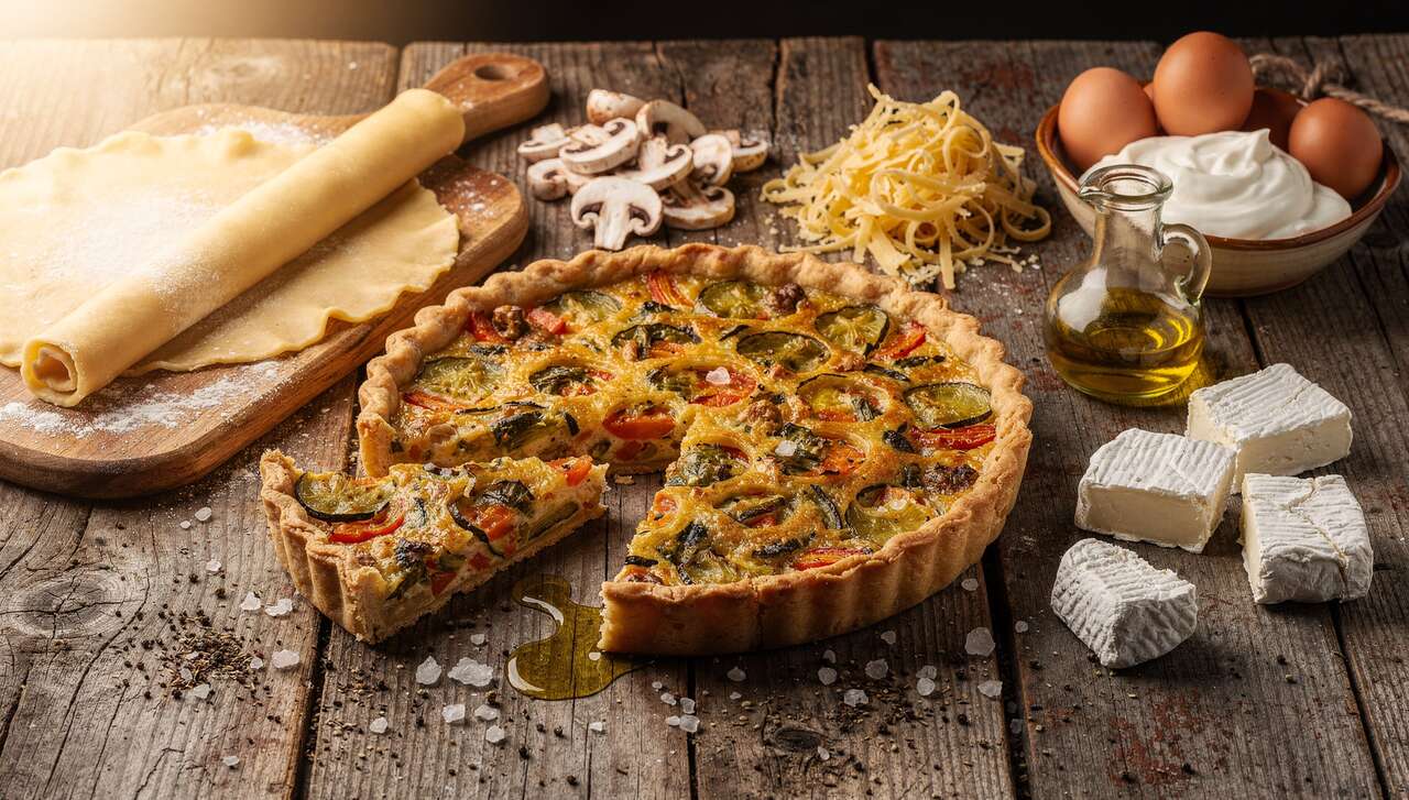 Tarte aux Légumes, champignons, emmental et Chèvre