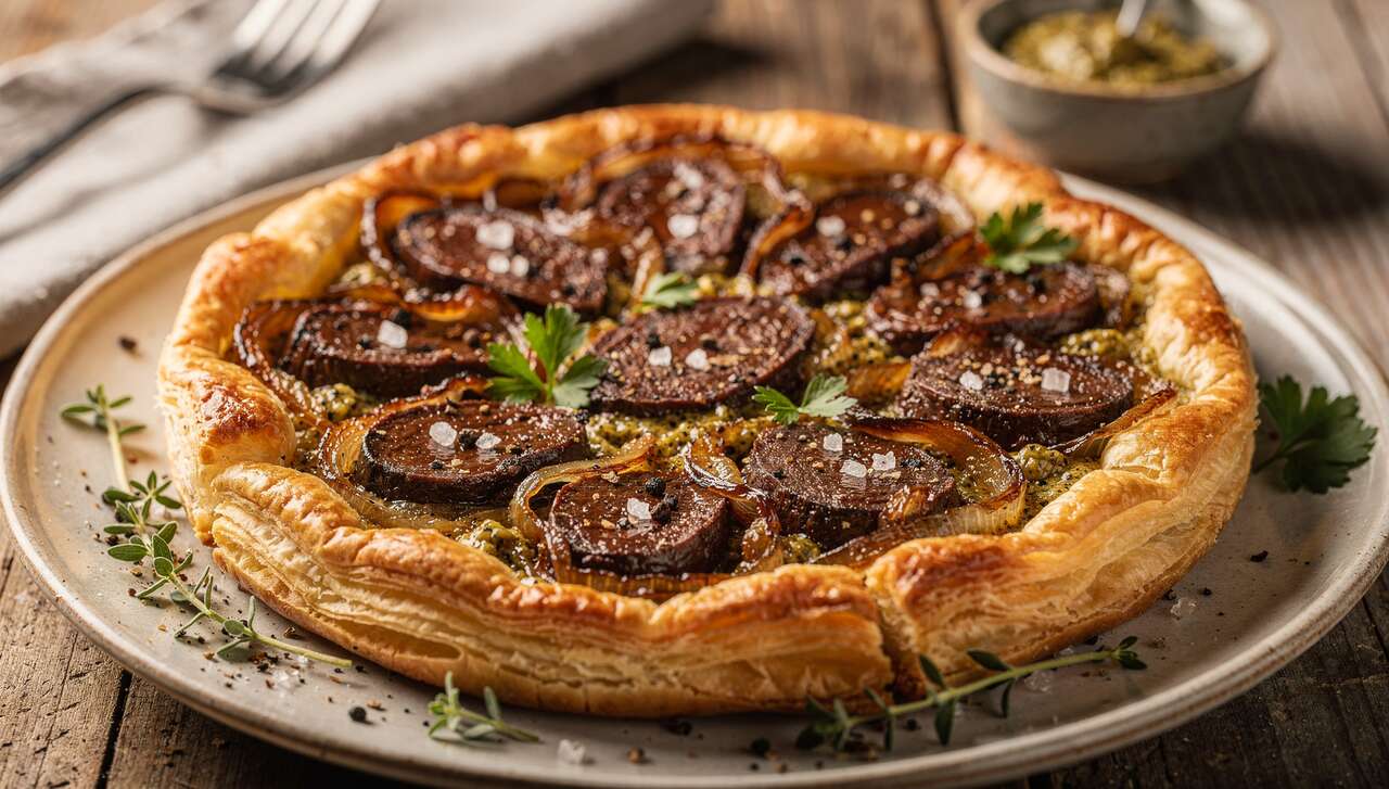 Tarte fine au boudin noir : recette gourmande et facile