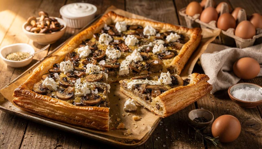 Tarte aux champignons et fromage de chèvre