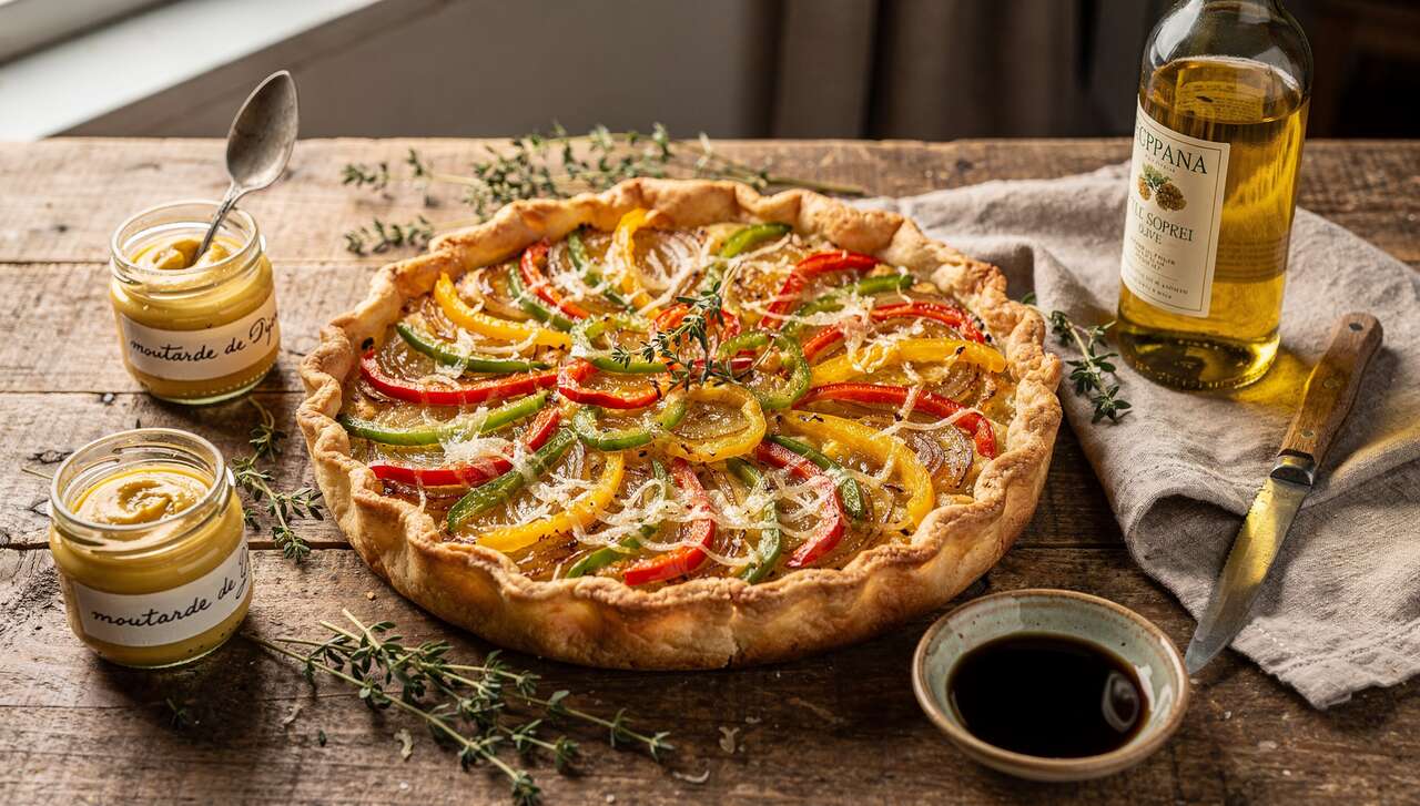 Tarte aux oignons, poivrons et miel : recette gourmande