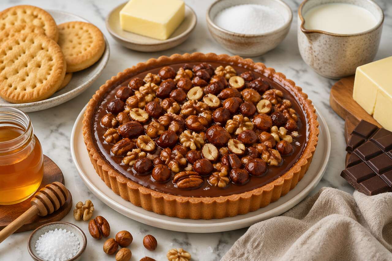 Tarte chocolat caramel et fruits secs : recette facile