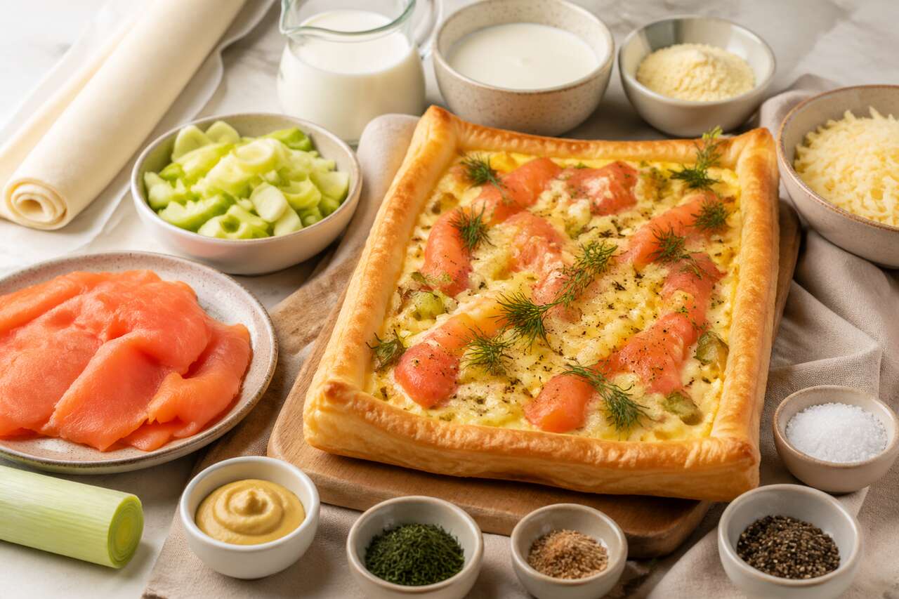 Recette de tarte au saumon et aux poireaux
