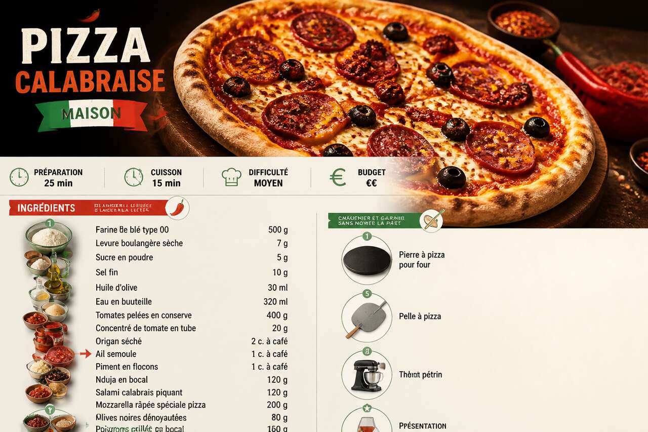 Fiche recette Recette de pizza calabraise maison