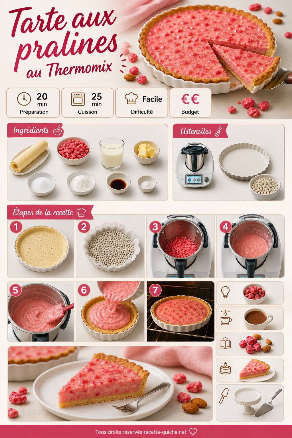 Fiche recette Tarte aux pralines au Thermomix : recette facile et d&eacute;licieuse