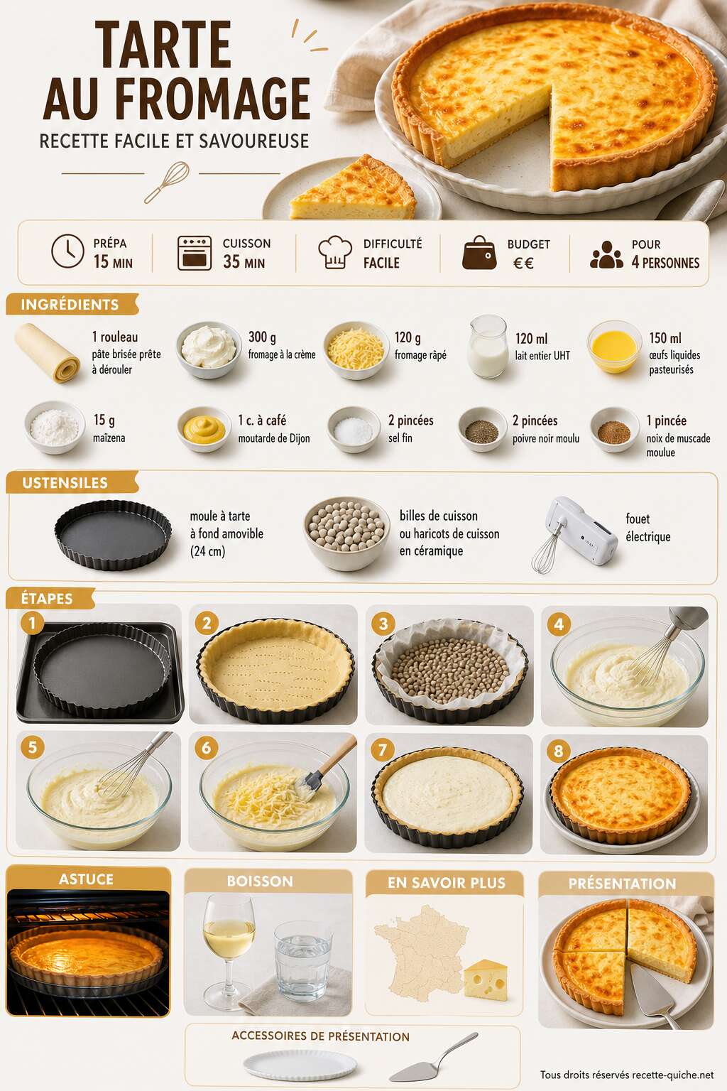 Fiche recette Tarte au fromage : recette facile et savoureuse